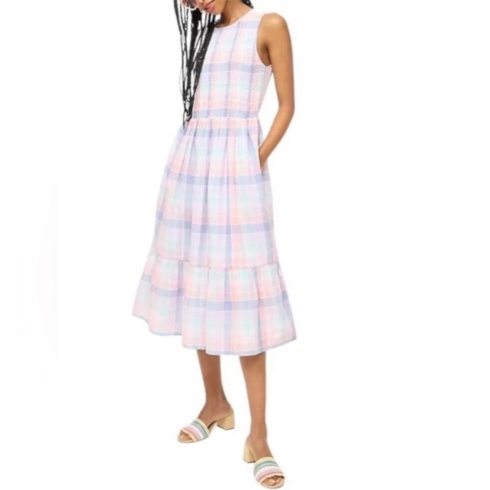 J. Crew Factory Smocked Midi Dress Pastel Plaid Size Small Great Condition
